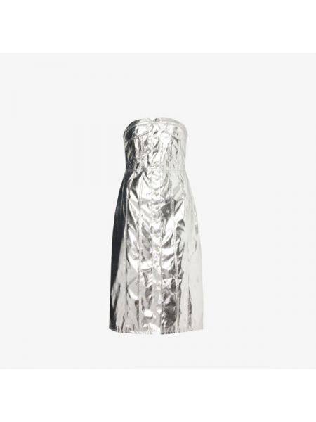 Кожаное платье миди из искусственной кожи Amy Lynn серебряное