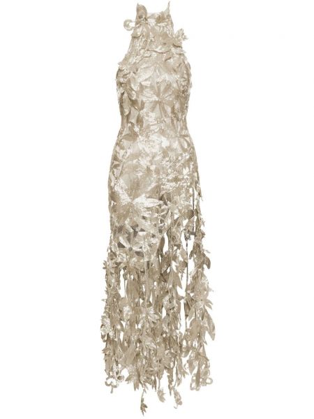 Rochie de seară cu model floral Oscar De La Renta argintiu