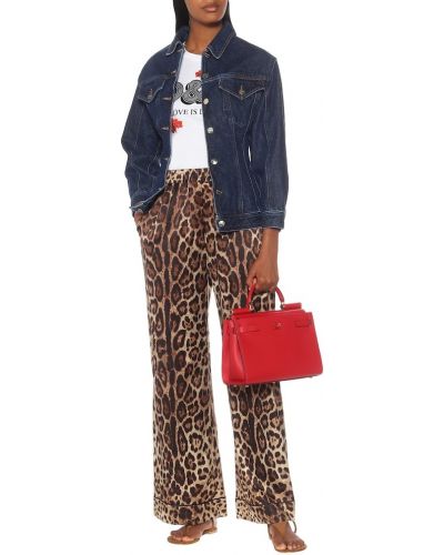 Pantaloni di seta con stampa leopardato Dolce&gabbana