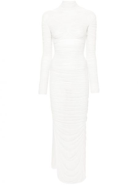 Biała sukienka koktajlowa z siateczką Mugler