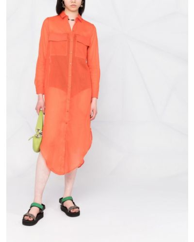 Bavlnené dlouhé šaty Pinko oranžová