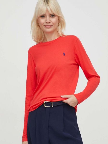 Памучна блуза с дълъг ръкав Polo Ralph Lauren червено