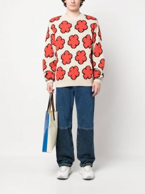 Kokvilnas džemperis ar ziediem Kenzo bēšs