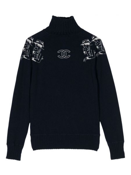 Sweter z kaszmiru żakardowy Chanel Pre-owned niebieski