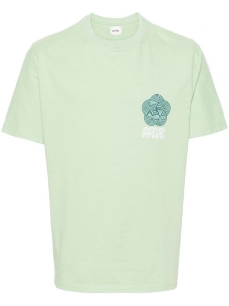 Bombažna majica s cvetličnim vzorcem Arte zelena