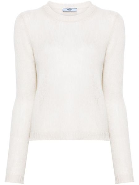 Кашмирен пуловер с кръгло деколте Prada бяло
