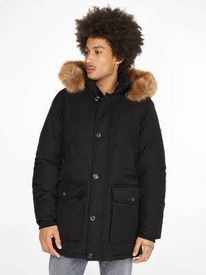 Péřová bunda s kožíškem s kapucí Tommy Hilfiger černá