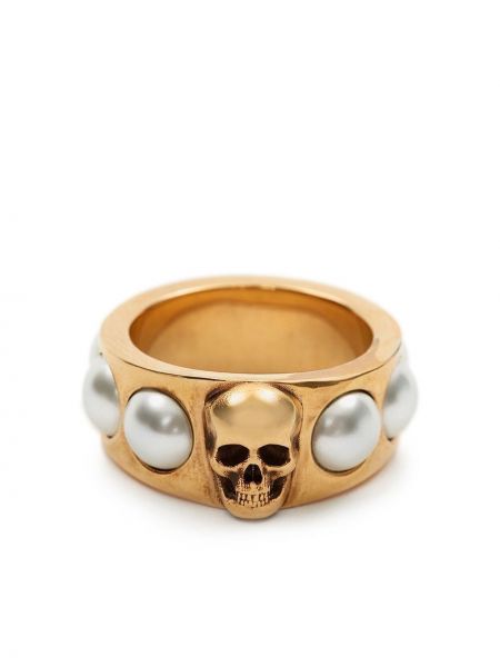 Alexander McQueen pearl skull-embellished ring - Oro