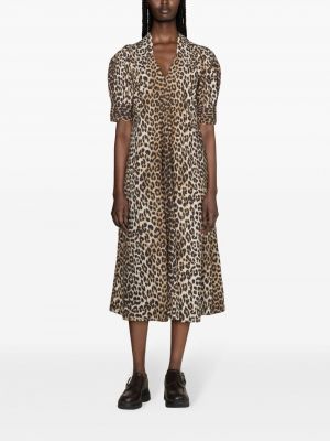 Raštuotas maksi suknelė leopardinis Ganni ruda