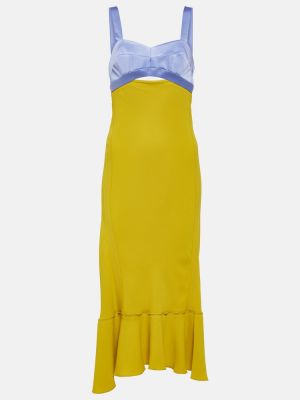 Satynowa sukienka midi Victoria Beckham żółta