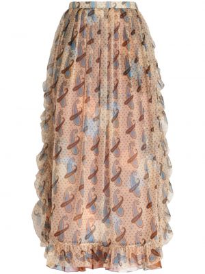 Hedvábné sukně s potiskem s volány Etro béžové
