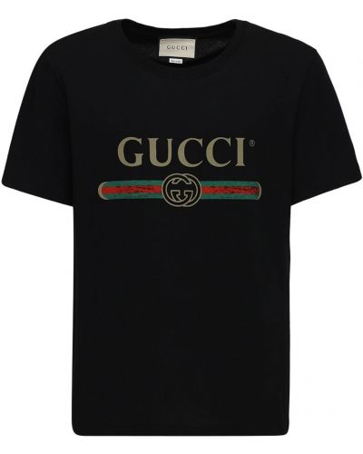 Bavlněné retro tričko s potiskem Gucci - černá