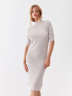 Priliehavé pletené pletené šaty Calvin Klein béžová