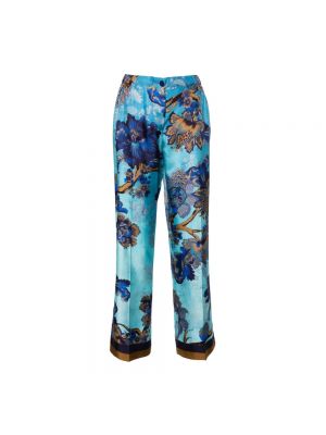 Jedwabne satynowe spodnie w kwiatki F.r.s For Restless Sleepers niebieskie