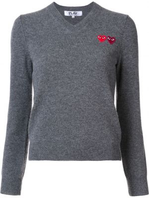 Пуловер с v-образно деколте със сърца Comme Des Garçons Play сиво