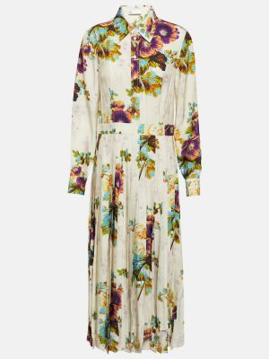 Plisirana satenska midi obleka s cvetličnim vzorcem Tory Burch vijolična