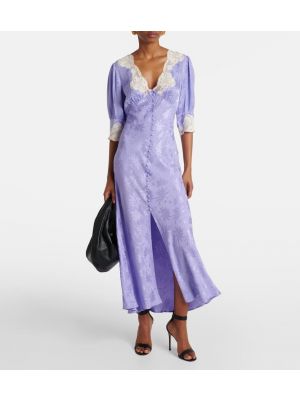 Čipkované žakárové midi šaty Rixo fialová