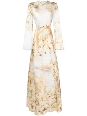 Rochie de mătase cu model floral cu imagine Zimmermann alb