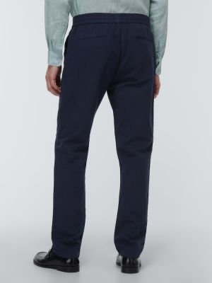 Памучни ленени панталон Sunspel синьо