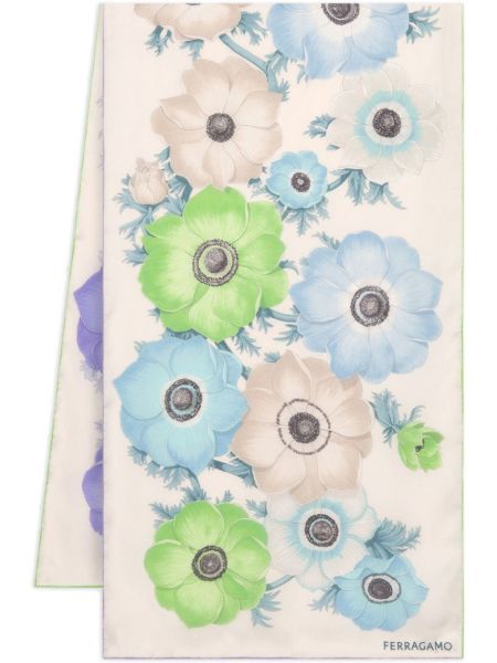 Fular de mătase cu model floral cu imagine Ferragamo alb