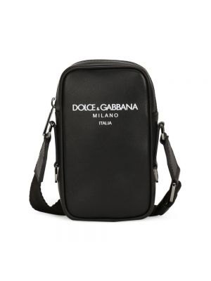 Leder umhängetasche mit print Dolce & Gabbana schwarz