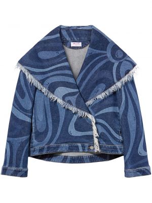 Denim jakna s potiskom z abstraktnimi vzorci Pucci modra