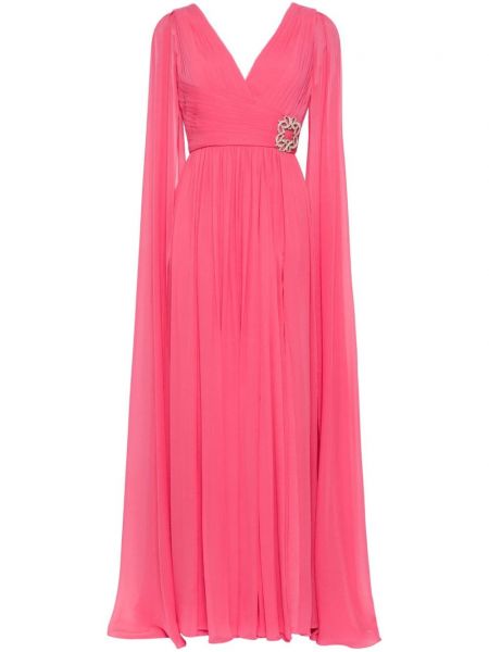 Svilena koktel haljina od šifona s v-izrezom Elie Saab ružičasta