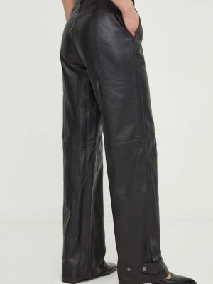 Jednobarevné kožené kalhoty s vysokým pasem Gestuz černé