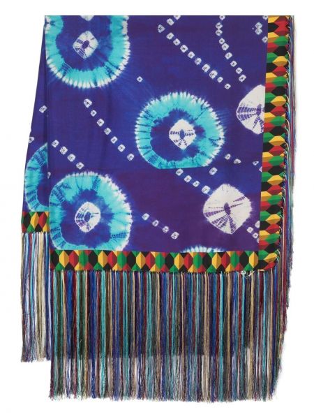 Копринен шал с ресни с tie-dye ефект Pierre-louis Mascia синьо