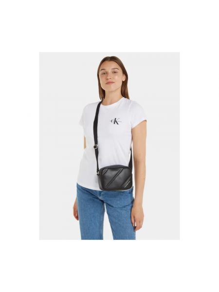 Pikowana torba na ramię skórzana Calvin Klein Jeans czarna