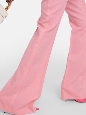 Μάλλινο παντελόνι με ίσιο πόδι Versace ροζ