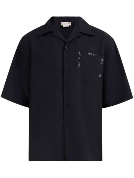 Μάλλινο πουκάμισο με κέντημα Marni μαύρο
