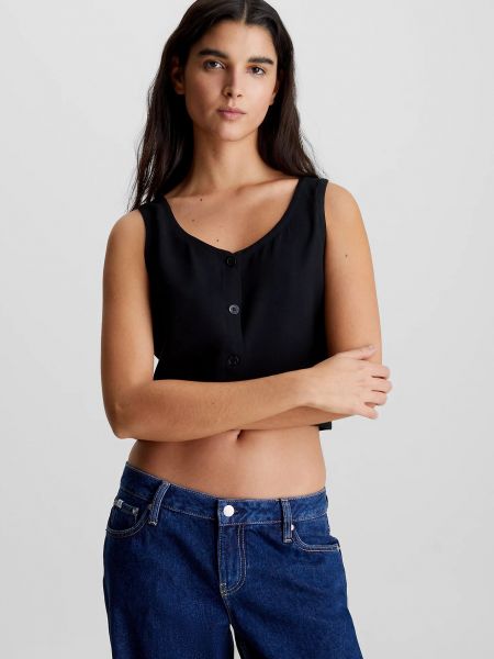 Чорний пуховий кроп-топ на ґудзиках без рукавів Calvin Klein Jeans