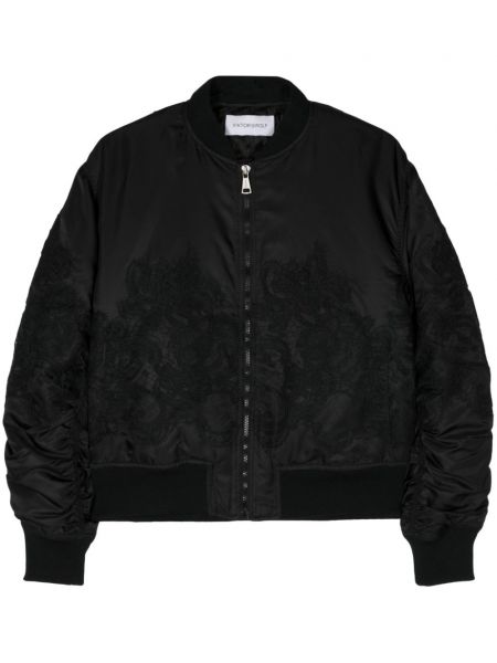 Duga jakna s cvjetnim printom s čipkom Viktor & Rolf crna