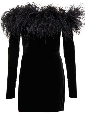 Žametna obleka iz rebrastega žameta s perjem Alessandra Rich črna