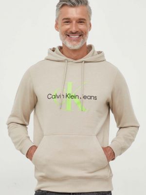 Суичър с качулка с принт Calvin Klein Jeans бежово