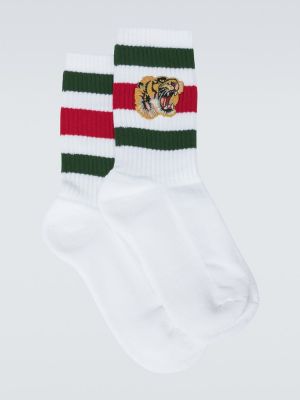 Bavlněné ponožky s tygřím vzorem Gucci bílé