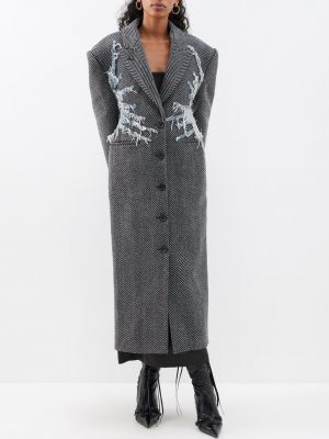 Шерстяное пальто с узором «елочка» из денима Y/Project серый