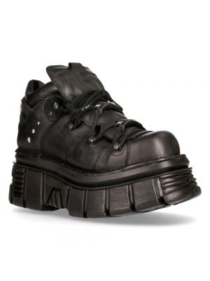 NEW ROCK TOWER SHOES Байкерские кожаные ботинки в стиле панк-готика с эффектом металлик черный