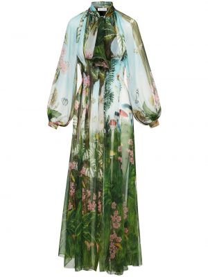 Kvetinové dlouhé šaty s potlačou Oscar De La Renta zelená