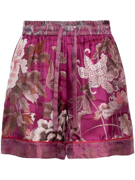 Kvetinové hodvábne šortky s potlačou Pierre-louis Mascia fialová