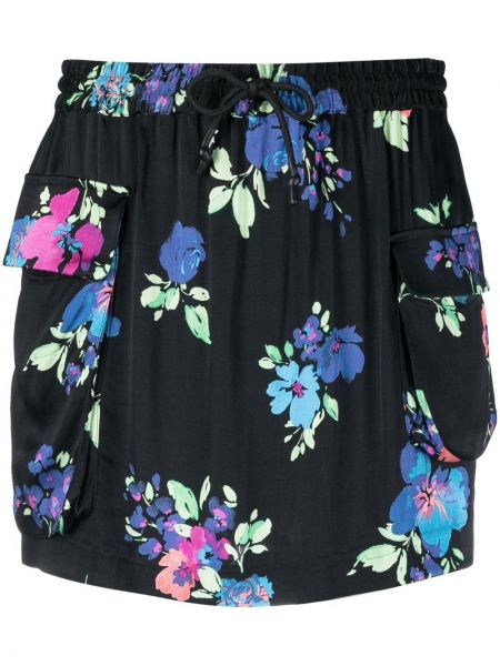 Květinové mini sukně s potiskem Rotate černé