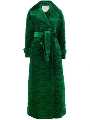 Pikowany aksamitny płaszcz Elie Saab zielony