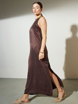 Коричневое стандартное женское платье с круглым вырезом Brooks Brothers