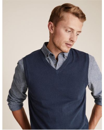 Bavlněný svetr bez rukávů Marks & Spencer modrý
