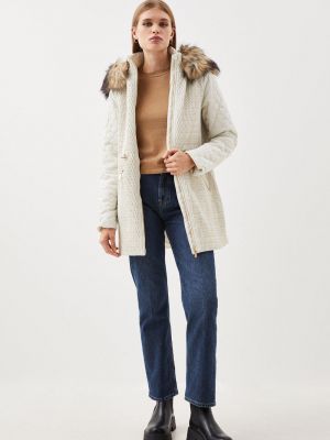 Стеганое пальто с капюшоном Karen Millen белое