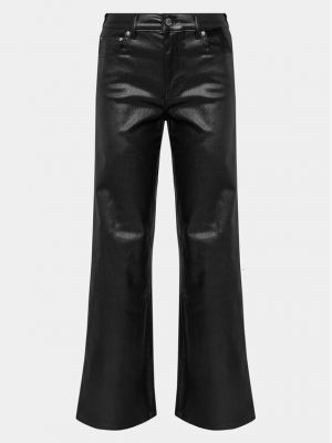 Pantaloni din piele cu croială lejeră din piele ecologică Gina Tricot negru