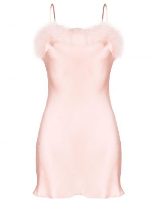 Копринена коктейлна рокля с перли с пера Gilda & Pearl розово