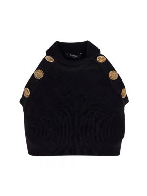 Sweter na guziki Balmain czarny