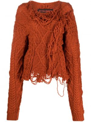 Пуловер с ресни с протрити краища Ottolinger оранжево